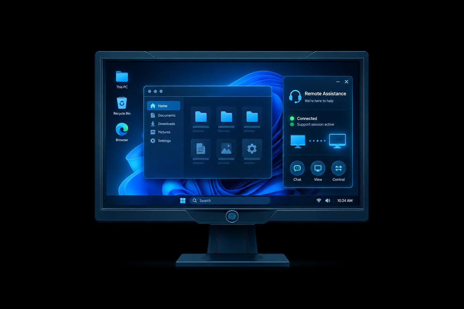 Monitor con schermata di assistenza informatica online